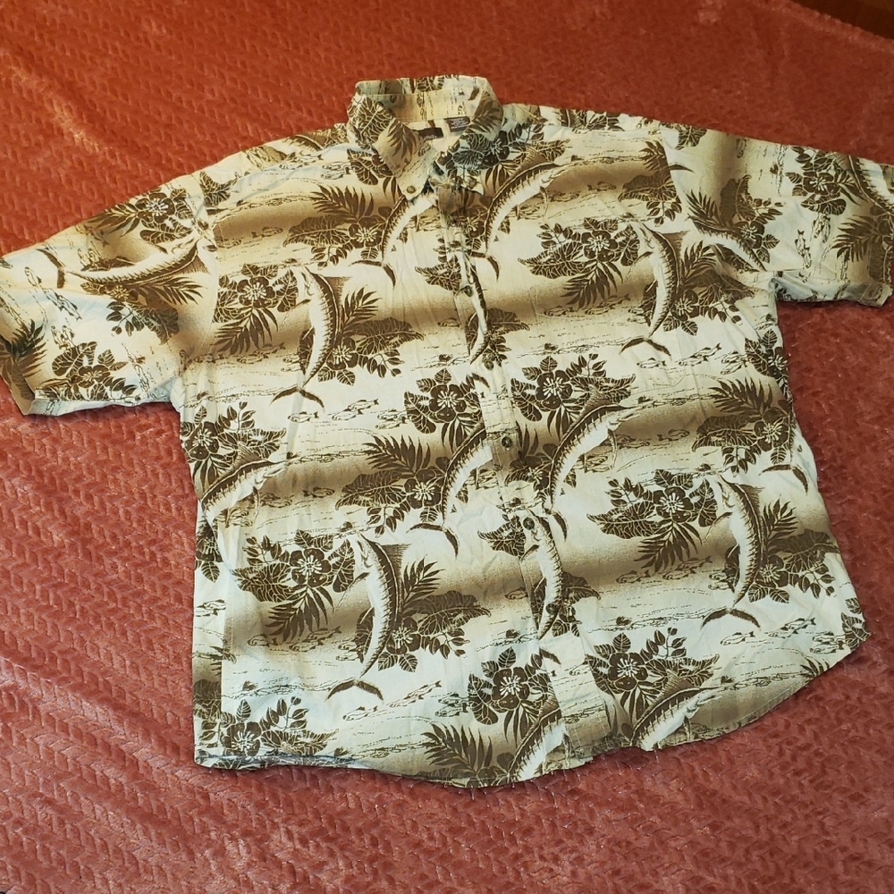 Tropical Print Short Sleeve Shirt For Men By Cafe Luna Size L
